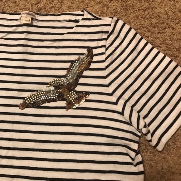 J.Crew Factory stripe sequin bird graphic tee size M - Picture 3 of 5
